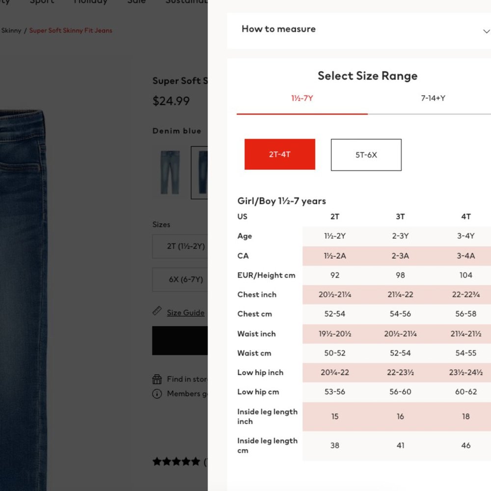 H&M Super Soft Skinny Fit Jeans Kids Mid Denim Wash SZ Girls 2T/3T NEW - Picture 6 of 12
